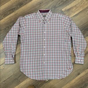 J McLaughlin Shirt Mens Large White/Red Check Long Sleeve Casual Button Up